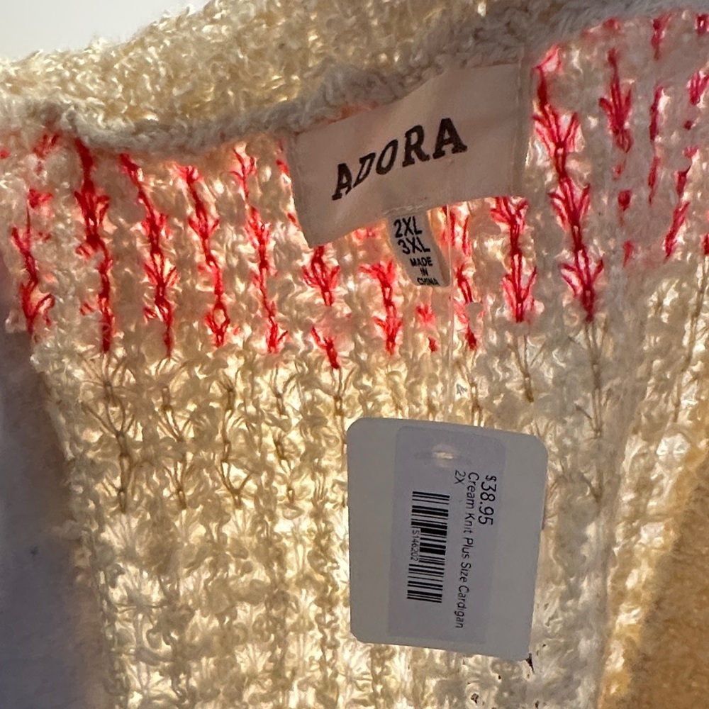 ADORA Cream and Pink Open-Front Cardigan - Picture 5 of 8